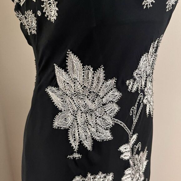 Adrianna Papell Y2K Silk Embroidered Floral Beaded Maxi Dress 10 Whimsigoth - Picture 12 of 16